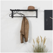 Spinder BERGUM Garderobe aus schwarzem Stahl mit 5 Haken und Regal, brauner Hut und Jacke