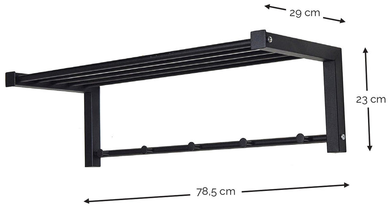 Spinder BERGUM Garderobe aus schwarzem Stahl mit 5 Haken und Regal, Maße 78,5 x 29 x 23 cm