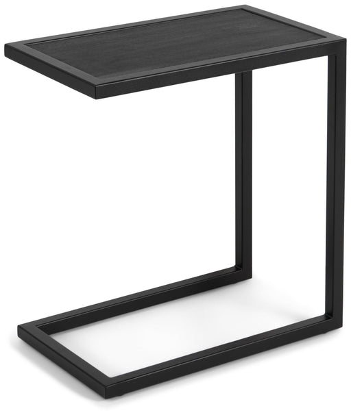 Spinder DANIËL DIVANI Beistelltisch in Schwarz mit minimalistischem U-förmigem Stahlgestell in Gesamtansicht von schräg vorn.