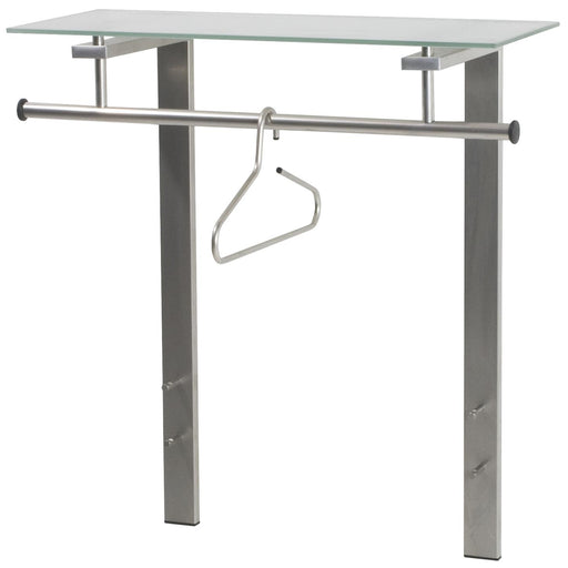 Spinder DUTCH Garderobe mit Glasablage oben, Stahlgestell und horizontaler Kleiderstange in Gesamtansicht.