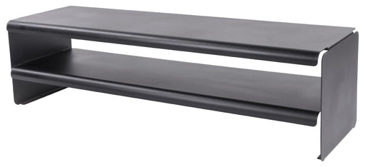 Spinder LINEA 100 Schuhregal in Schwarz mit zwei Ablageflächen, Gesamtansicht von der Seite.