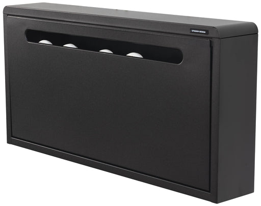 Spinder MARIO Schuhschrank in Schwarz mit horizontalem Schlitzdesign in der Frontansicht.