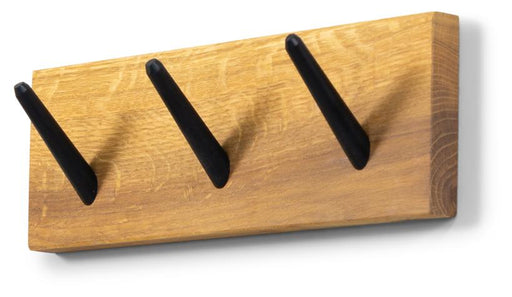 Spinder Hakenleiste Garderobe 60 Eiche aus Holz mit drei schwarzen Haken in Gesamtansicht.