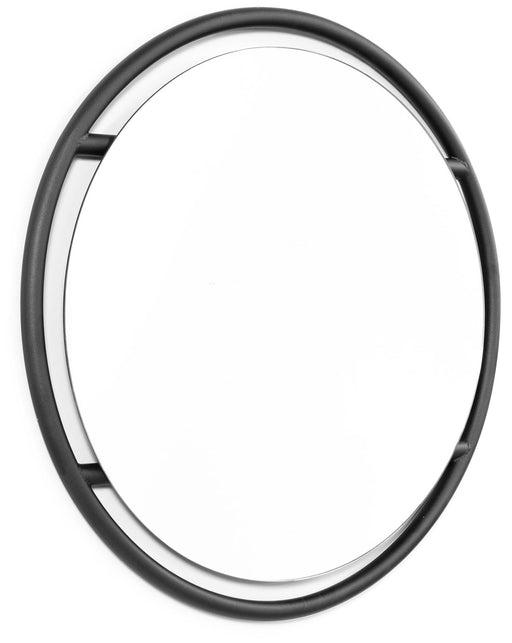 Spinder ORBIS L Spiegel mit ovaler Form und dunkelgrauem Metallrahmen in Gesamtansicht.