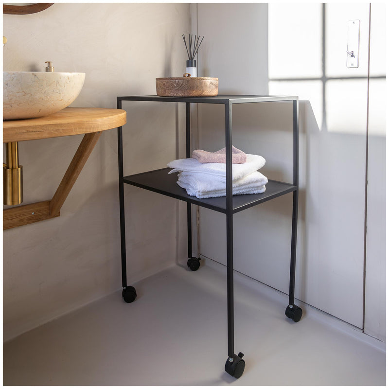 Spinder Trolly: Minimalistischer Stahl-Serviertisch, Schwarz, Mobil