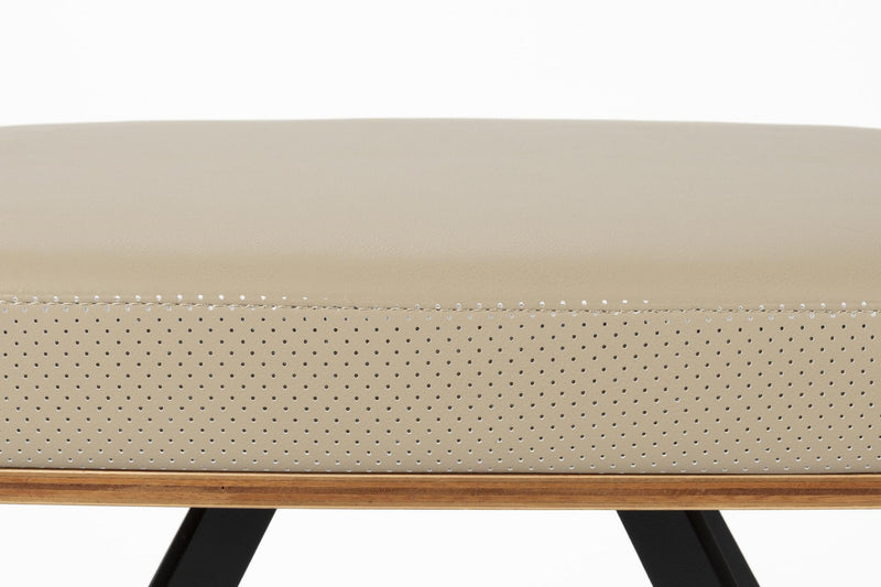 Hocker Frie | Eleganter Hocker in Lederoptik & Walnussfurnier