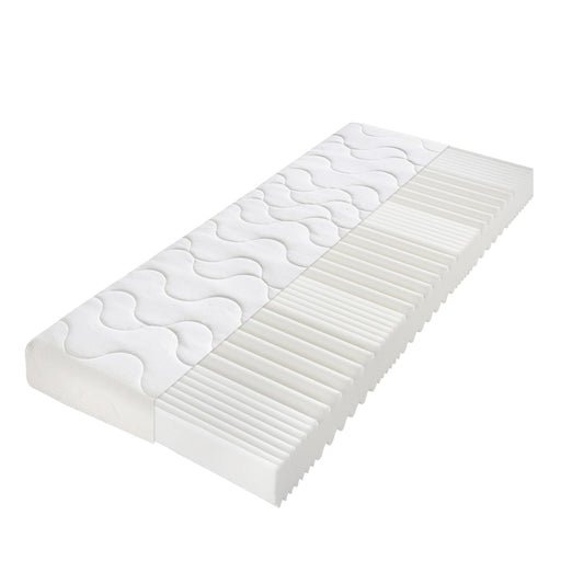 7-Zonen Matratze Double DeLuxe 20 cm in Gesamtansicht mit gestepptem Bezug und sichtbarem Schichtaufbau der Kernzone.