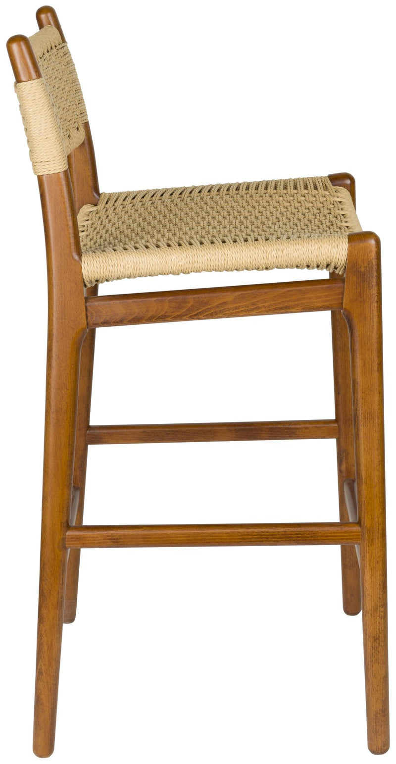 Barhocker Cecile Walnut: Retro-Design aus Holz & Seilgeflecht