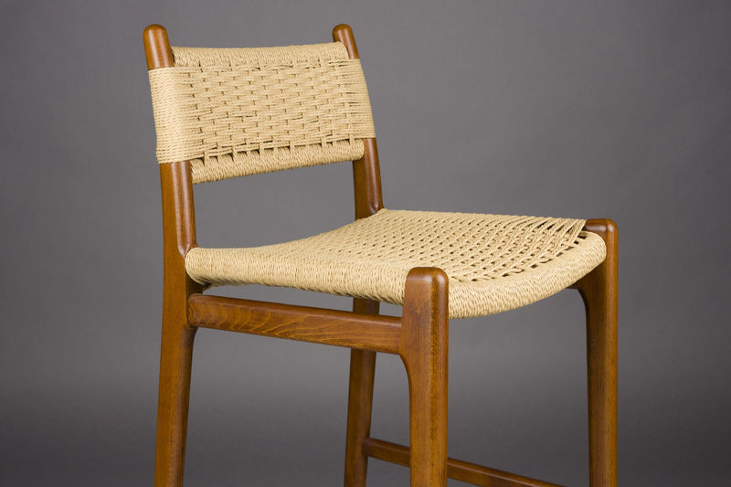 Barhocker Cecile Walnut: Retro-Design aus Holz & Seilgeflecht