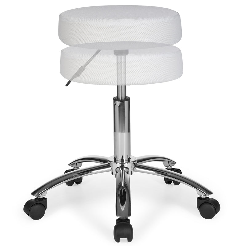 Arbeitshocker Rollhocker gepolstert Stoff Weiß ohne Lehne XL