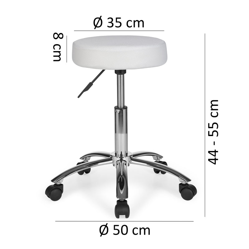 Arbeitshocker Rollhocker gepolstert Stoff Weiß ohne Lehne XL
