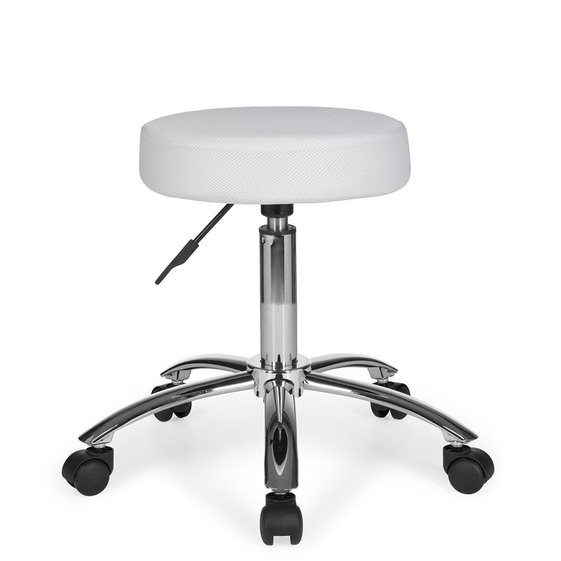 Arbeitshocker Rollhocker gepolstert Stoff Weiß ohne Lehne XL