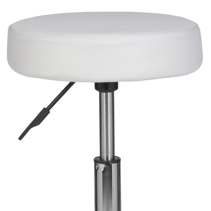 Arbeitshocker Rollhocker gepolstert Stoff Weiß ohne Lehne XL