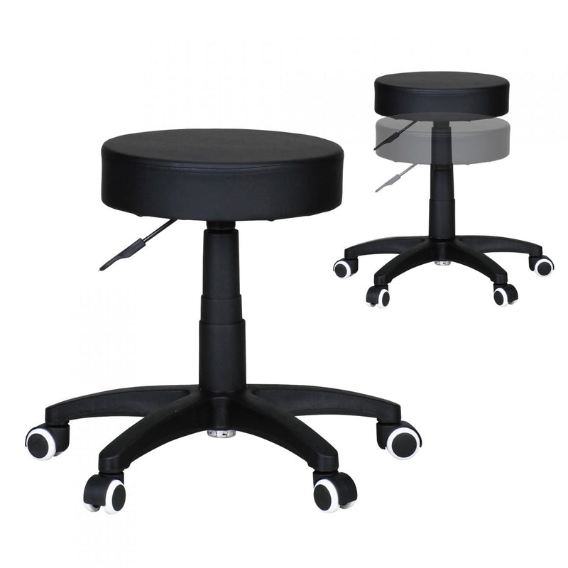 Hocker Design Arbeitshocker Kunstleder Schwarz mit Rollen gepolstert