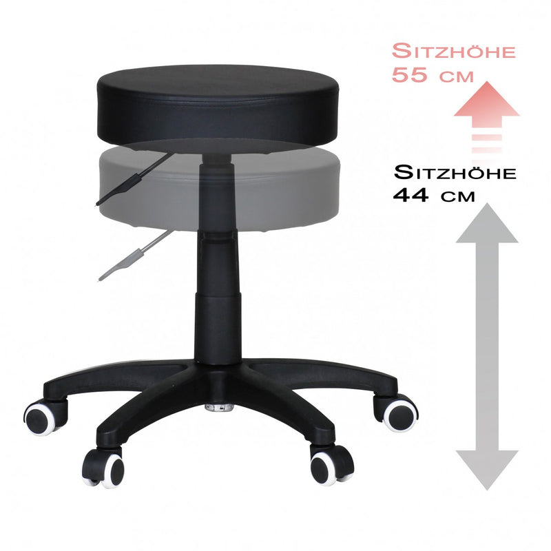 Hocker Design Arbeitshocker Kunstleder Schwarz mit Rollen gepolstert