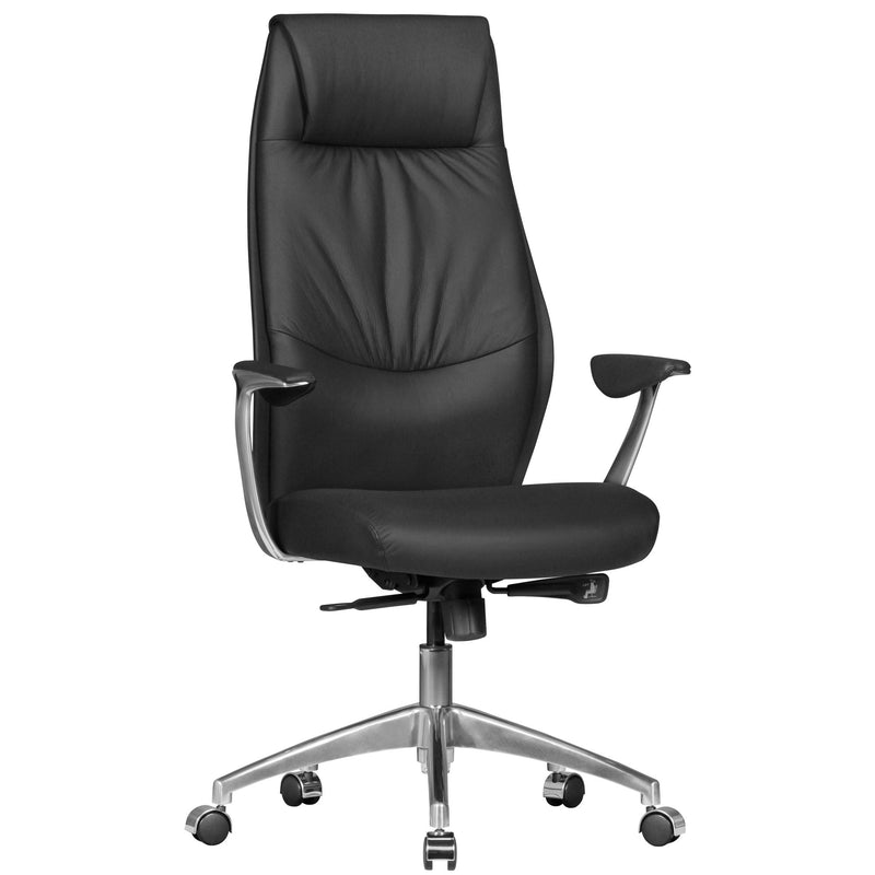 Bürostuhl Echtleder Schwarz Synchronmechanik Chefsessel Kopfstütze
