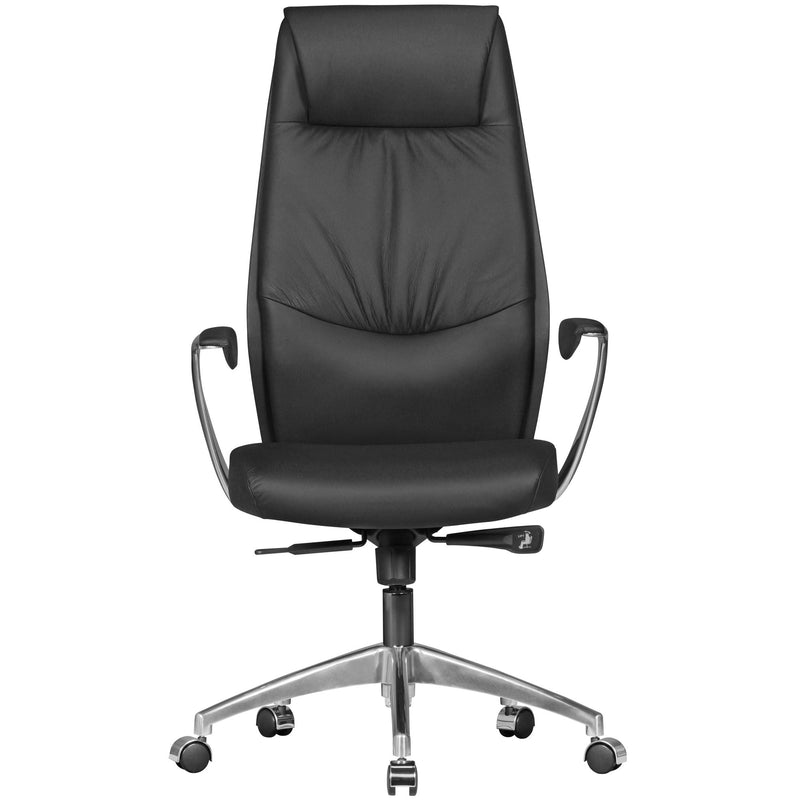 Bürostuhl Echtleder Schwarz Synchronmechanik Chefsessel Kopfstütze