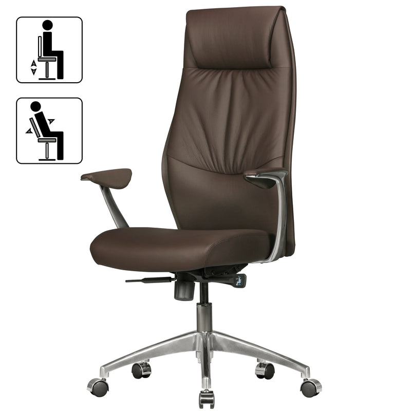 Bürostuhl Echtleder Braun Synchronmechanik Chefsessel 120kg Kopfstütze