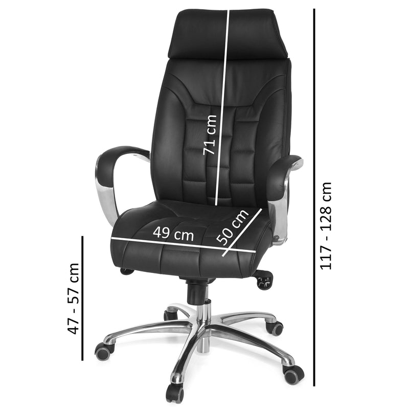 Bürostuhl Echtleder schwarz bis 120kg Wippfunktion Armlehnen Drehstuhl