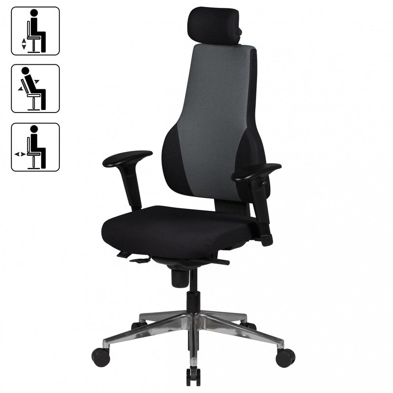 Bürostuhl QENTIN Chefsessel Drehstuhl Synchronmechanik Stoff schwarz/grau