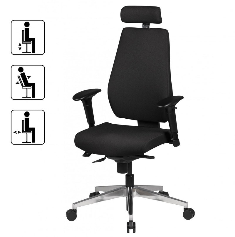 Bürostuhl SPM1.279 Chefsessel Stoff Schwarz Synchronmechanik Kopfstütze