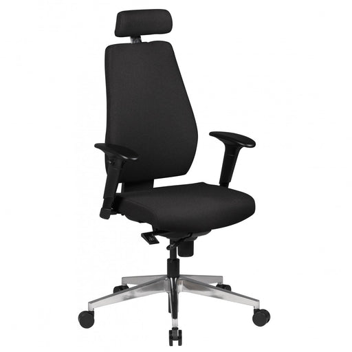 Bürostuhl SPM1.279 Chefsessel in Schwarz mit Kopfstütze und Armlehnen, Gesamtansicht von vorne.