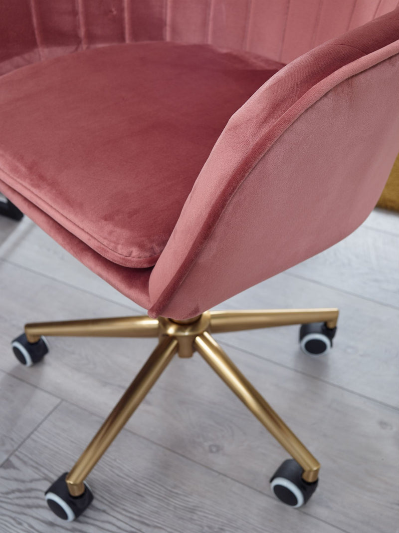 Schreibtischstuhl Samt Rosa Drehstuhl Höhenverstellbar Rollen 120kg
