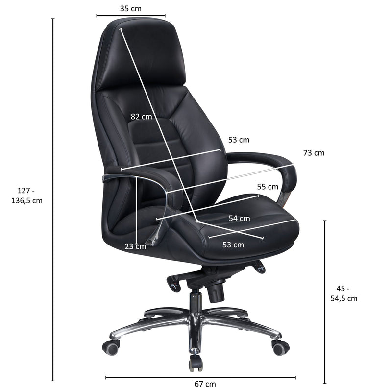 Bürostuhl Echtleder Schwarz Chefsessel höhenverstellbar ergonomisch 120kg