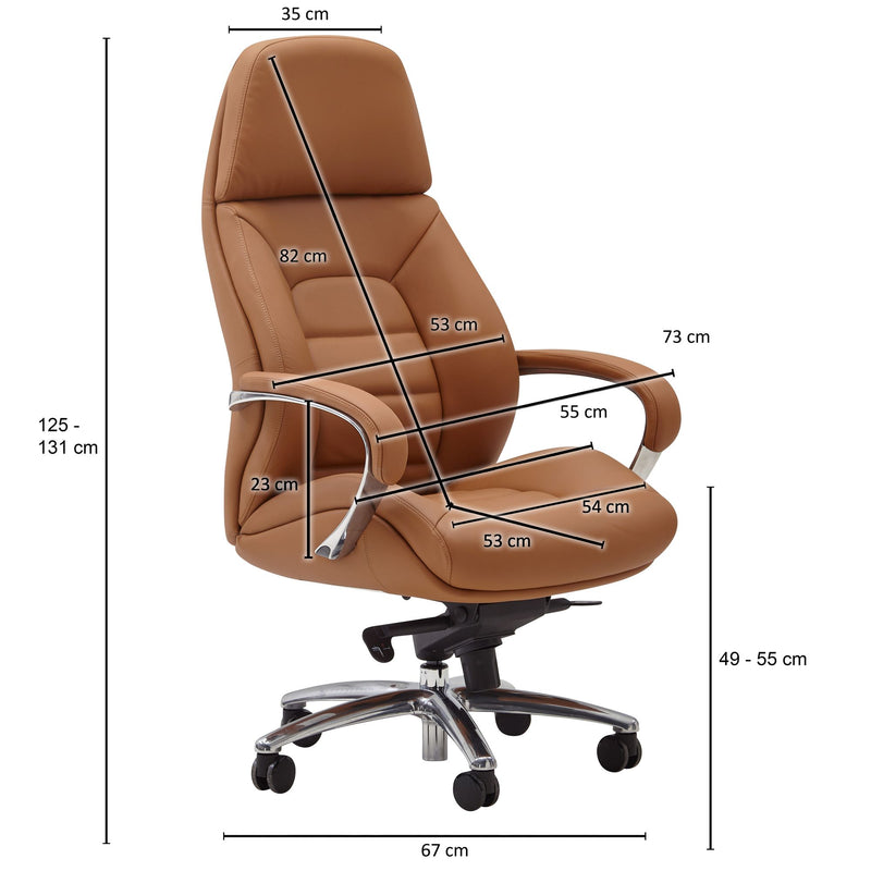 Bürostuhl Echtleder Caramel Chefsessel höhenverstellbar ergonomisch 120kg