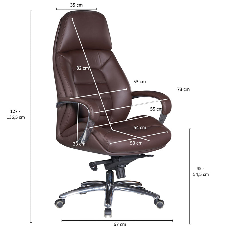 Bürostuhl Echtleder Braun Chefsessel höhenverstellbar ergonomisch 120kg