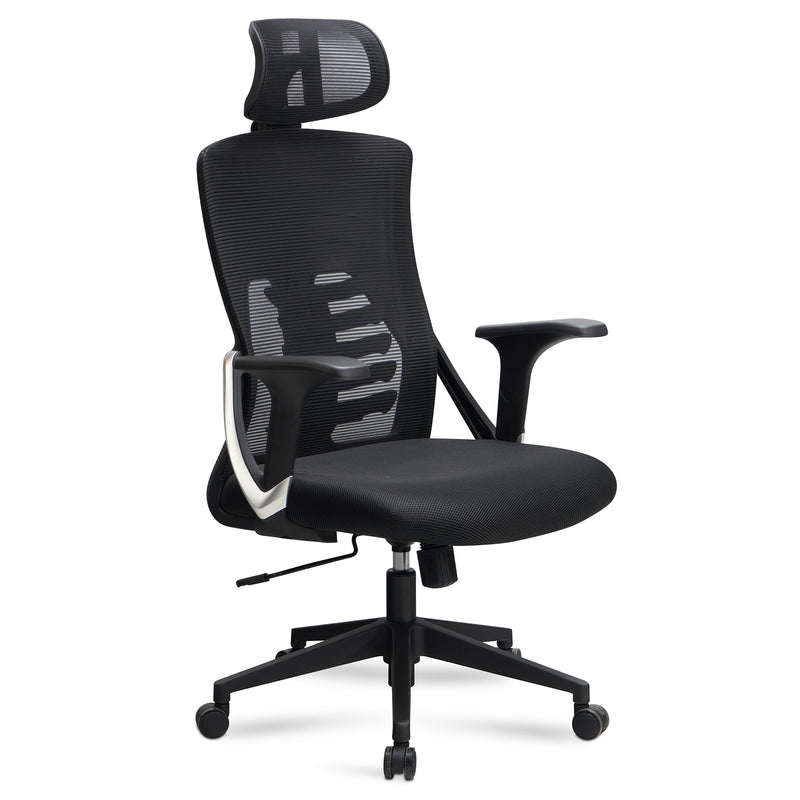 Bürostuhl Schwarz Mesh ergonomisch höhenverstellbar mit Kopfstütze