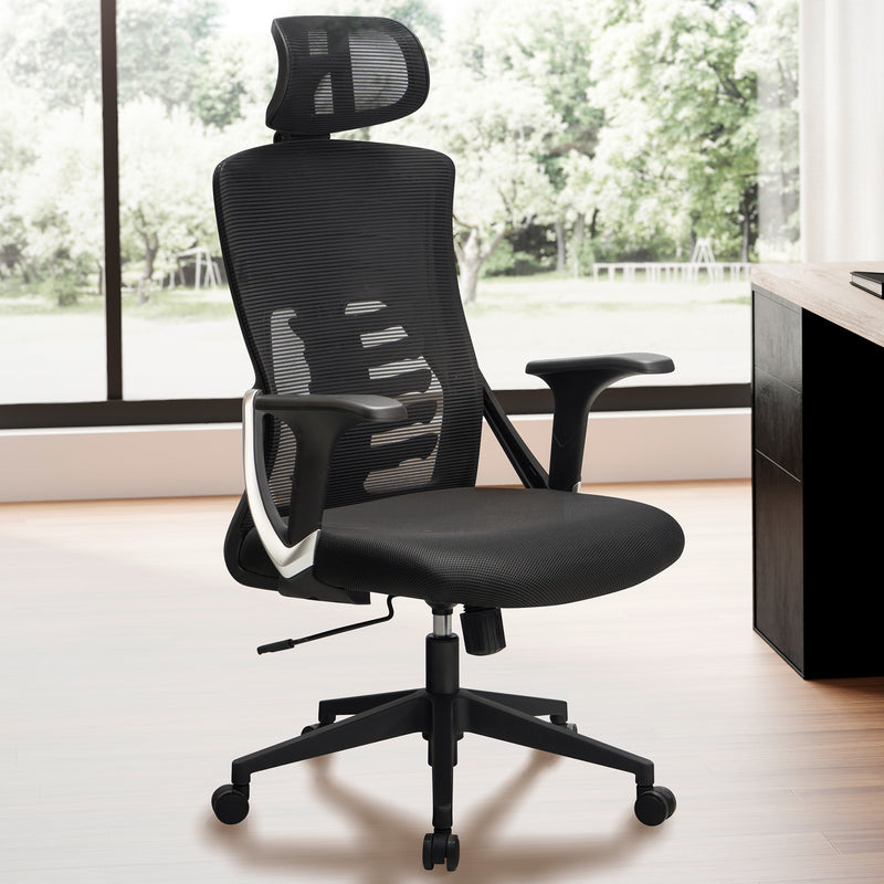 Bürostuhl Schwarz Mesh ergonomisch höhenverstellbar mit Kopfstütze