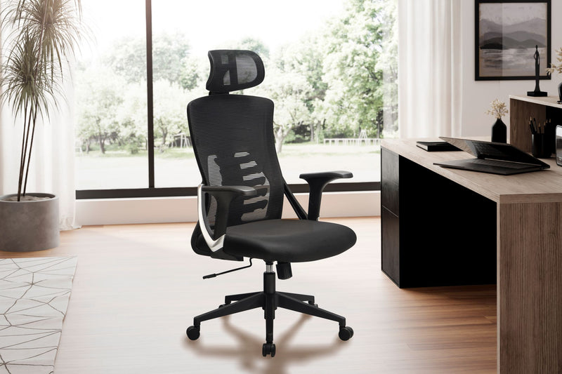 Bürostuhl Schwarz Mesh ergonomisch höhenverstellbar mit Kopfstütze