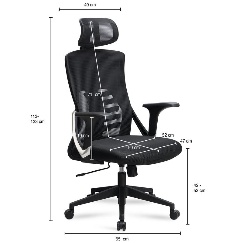 Bürostuhl Schwarz Mesh ergonomisch höhenverstellbar mit Kopfstütze