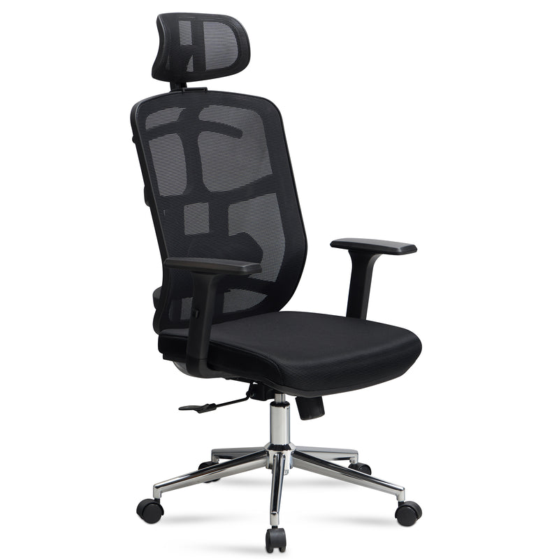 Bürostuhl Schwarz Mesh ergonomisch höhenverstellbar mit Kopfstütze