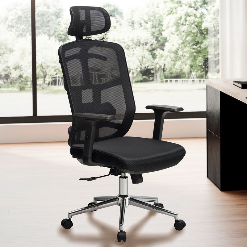 Bürostuhl Schwarz Mesh ergonomisch höhenverstellbar mit Kopfstütze