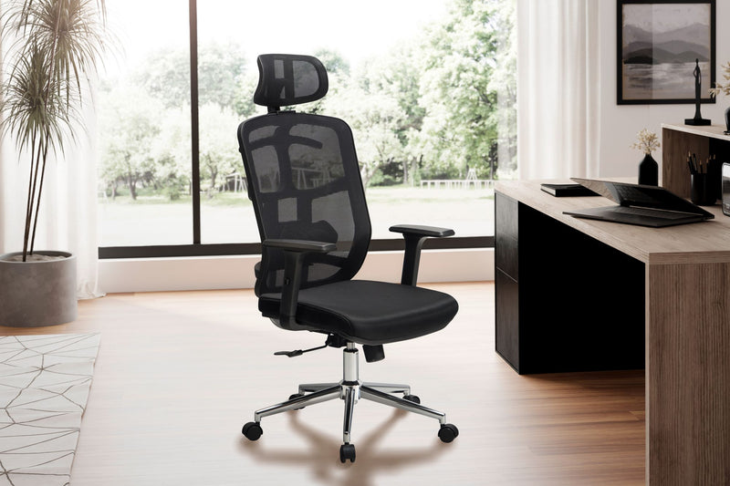 Bürostuhl Schwarz Mesh ergonomisch höhenverstellbar mit Kopfstütze