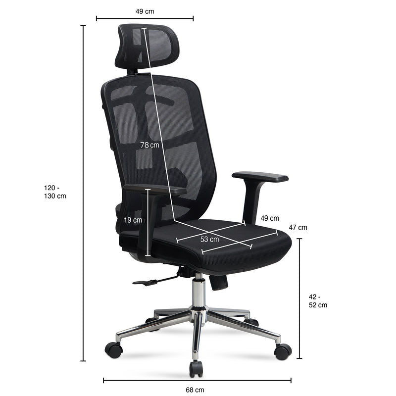 Bürostuhl Schwarz Mesh ergonomisch höhenverstellbar mit Kopfstütze