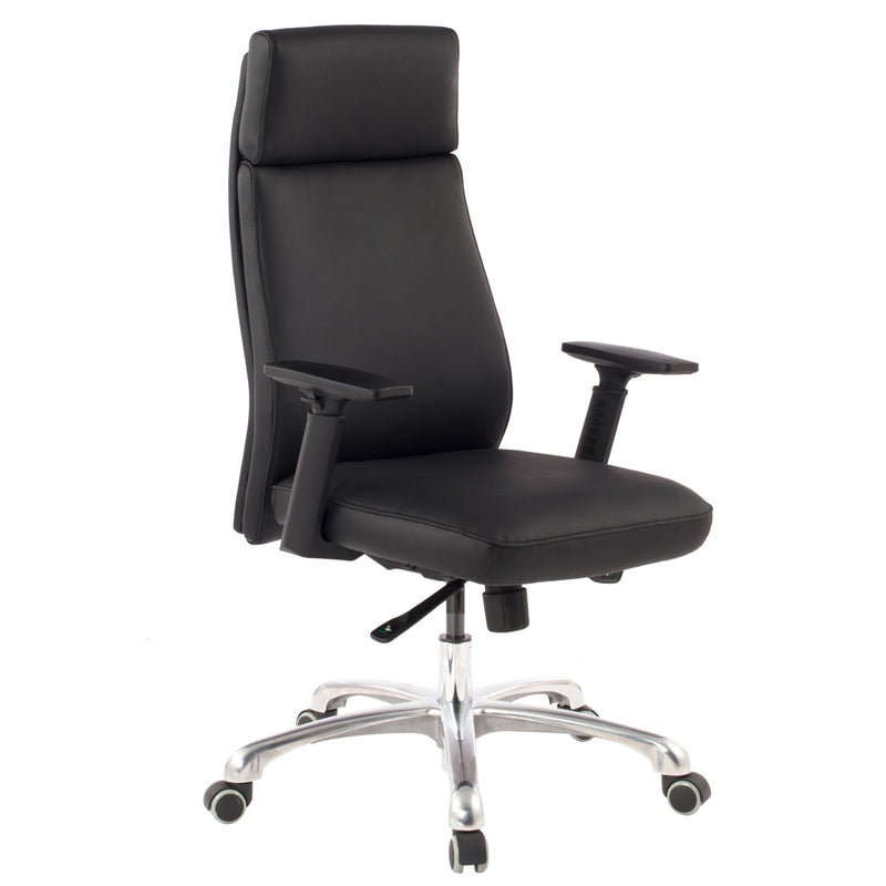 Bürostuhl PORTO Echtleder Schwarz ergonomisch mit Kopfstütze Wippfunktion