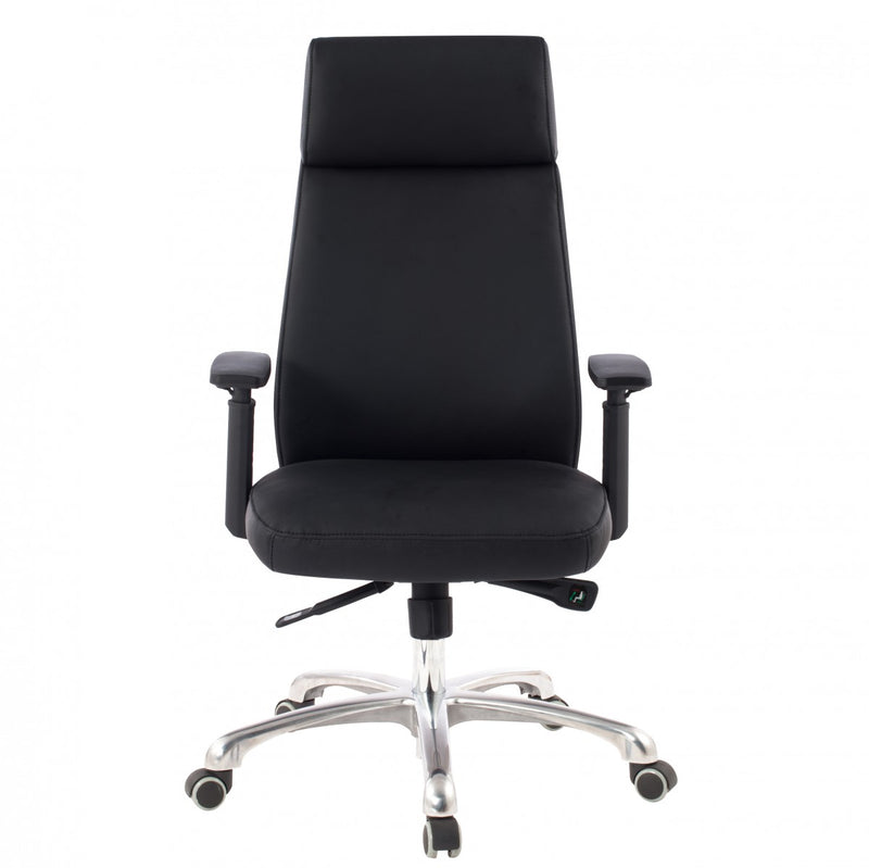 Bürostuhl PORTO Echtleder Schwarz ergonomisch mit Kopfstütze Wippfunktion