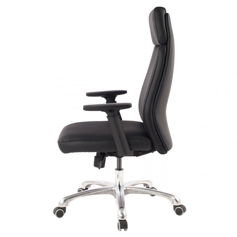 Bürostuhl PORTO Echtleder Schwarz ergonomisch mit Kopfstütze Wippfunktion