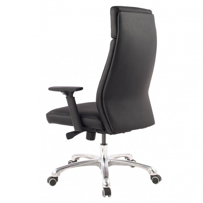 Bürostuhl PORTO Echtleder Schwarz ergonomisch mit Kopfstütze Wippfunktion