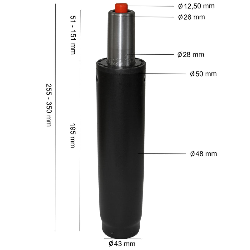 Bürostuhl Gasdruckfeder 195mm/50mm Schwarz