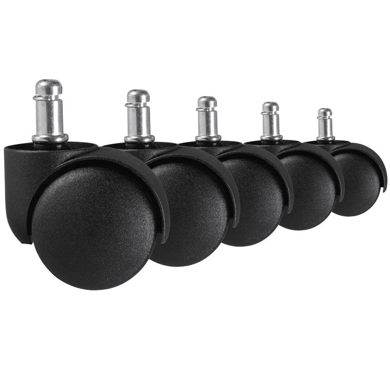 Bürostuhlrollen 5er Set Schwarz 50mm Weichboden Stift 11mm