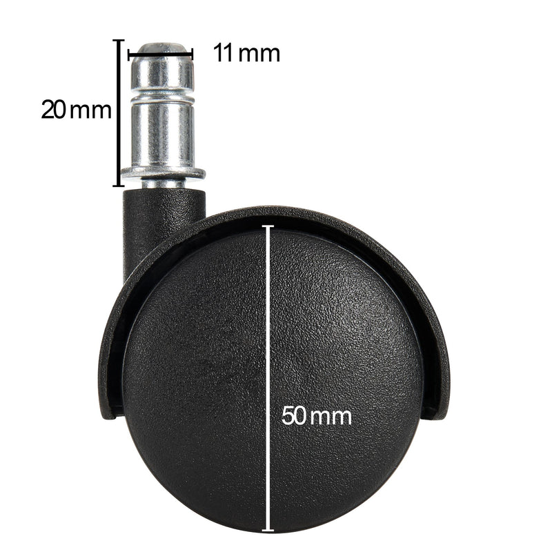 Bürostuhlrollen Set 5 Hartboden 11mm Stift 50mm Schwarz Premium