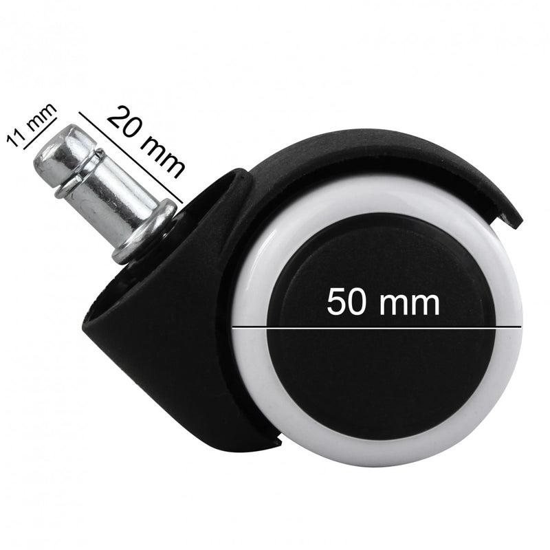 Bürostuhlrollen Set 5 gebremst 11mm 50mm Schwarz Weiß Hartboden