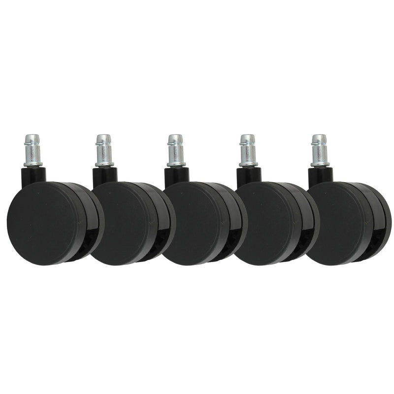 Bürostuhlrollen Set 5 Schwarz 11mm Stift 60mm Weichbodenrollen
