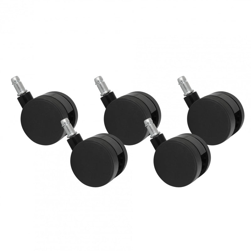 Bürostuhlrollen Set 5 Schwarz 11mm Stift 60mm Weichbodenrollen