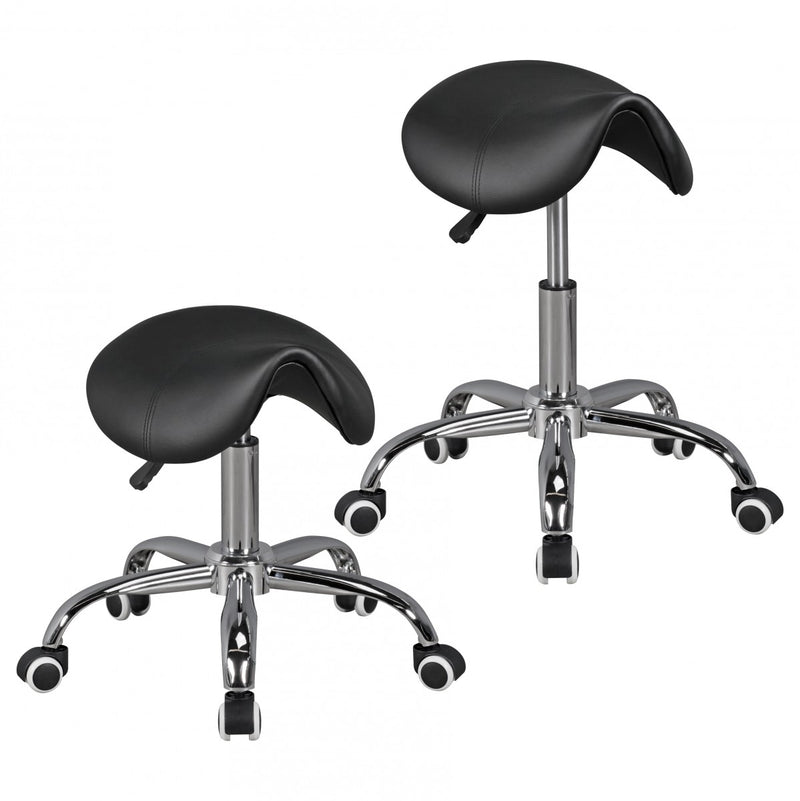 Hocker Menton höhenverstellbar Kunstleder Schwarz Sattelsitz mit Rollen
