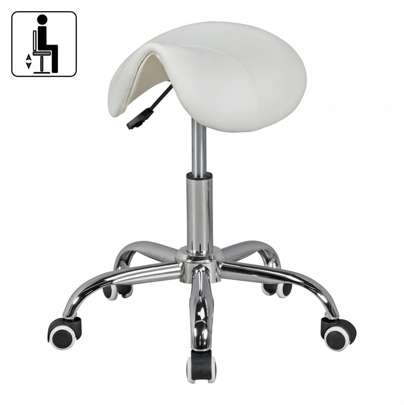 Hocker Menton höhenverstellbar Sattelsitz Kunstleder Weiß